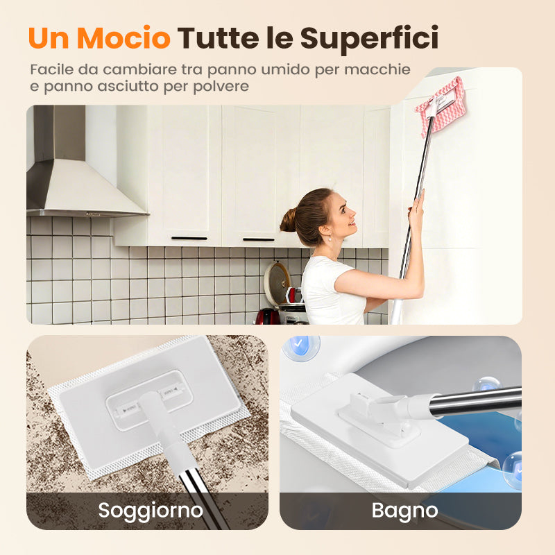 🧹 Balai de dépoussiérage jetable avec 4 chiffons réutilisables 🏠 – Nettoyage rapide et en profondeur, capture la poussière et les poils, idéal pour les sols et les coins 🐾
