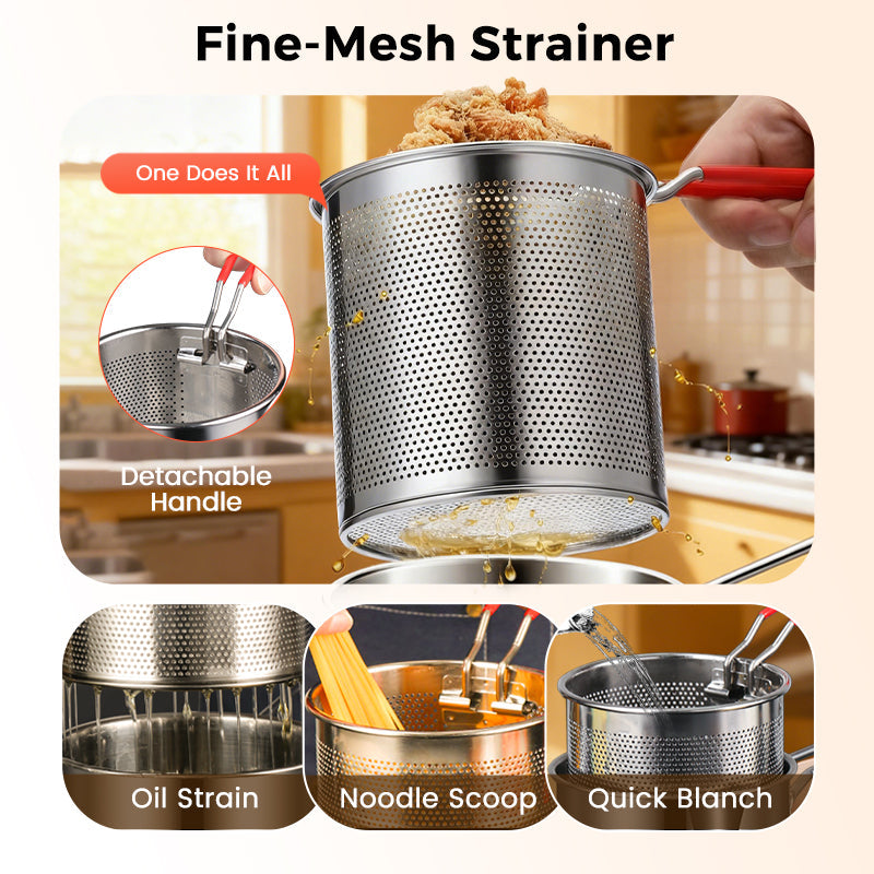 🍳 Friteuse Multifonctionnelle en Acier Inoxydable 304 – Avec Grille & Pinces | Antiadhésive | Facile à Nettoyer | Idéale pour Frire, Griller & Cuire ✨🍖