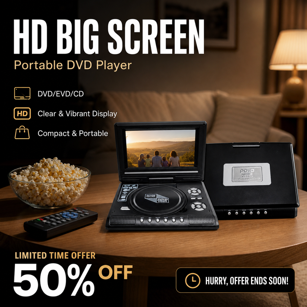 📺 Lecteur DVD/EVD portable HD 7,8 pouces – Grand écran | DVD/CD/USB/SD | Haut-parleurs intégrés | Sortie AV | Batterie rechargeable | Maison, voiture et voyage 🚗✈️