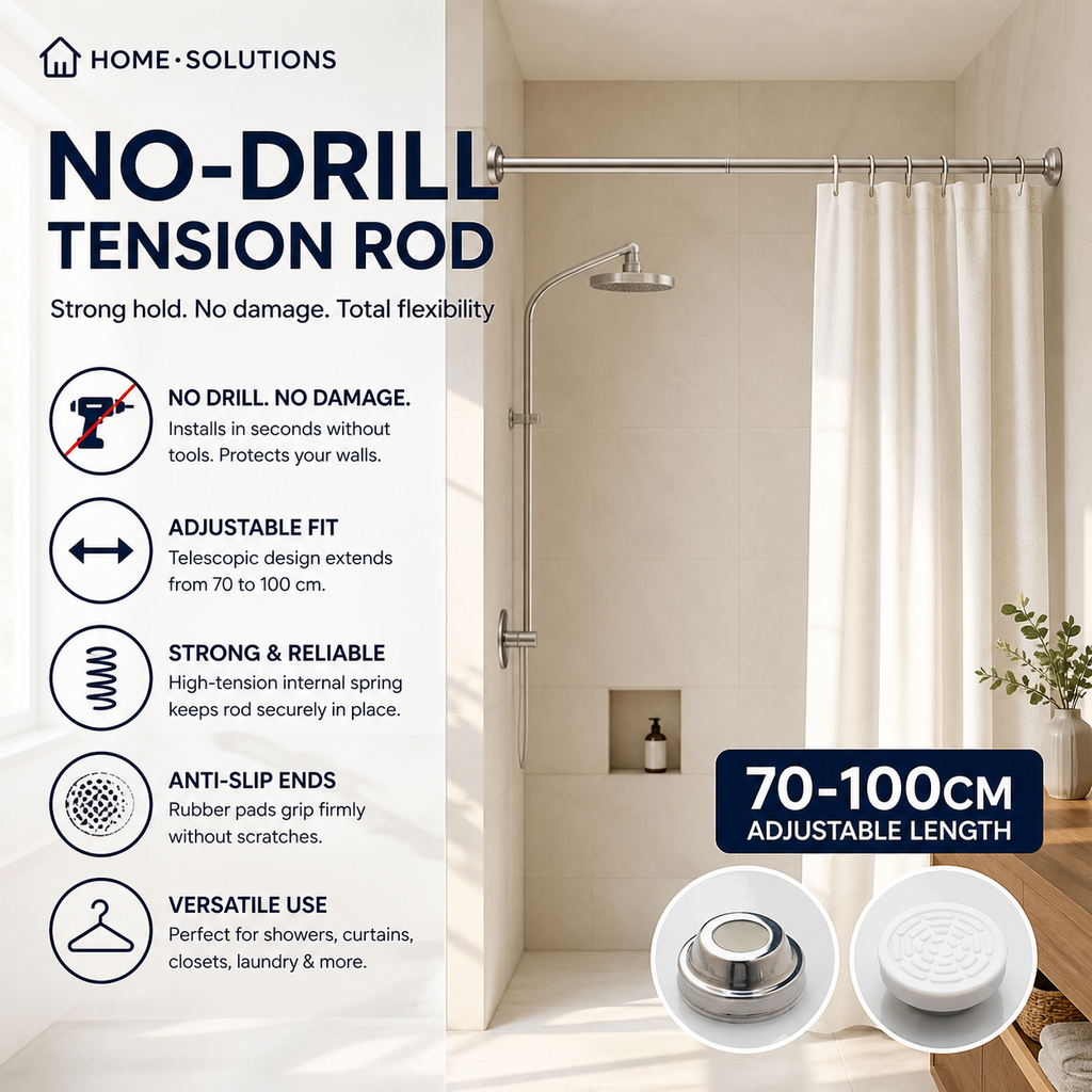 🏠 Tringle Télescopique Réglable Sans Perçage | Installation à Tension avec Embouts Antidérapants | Pour Rideaux et Vêtements 👕