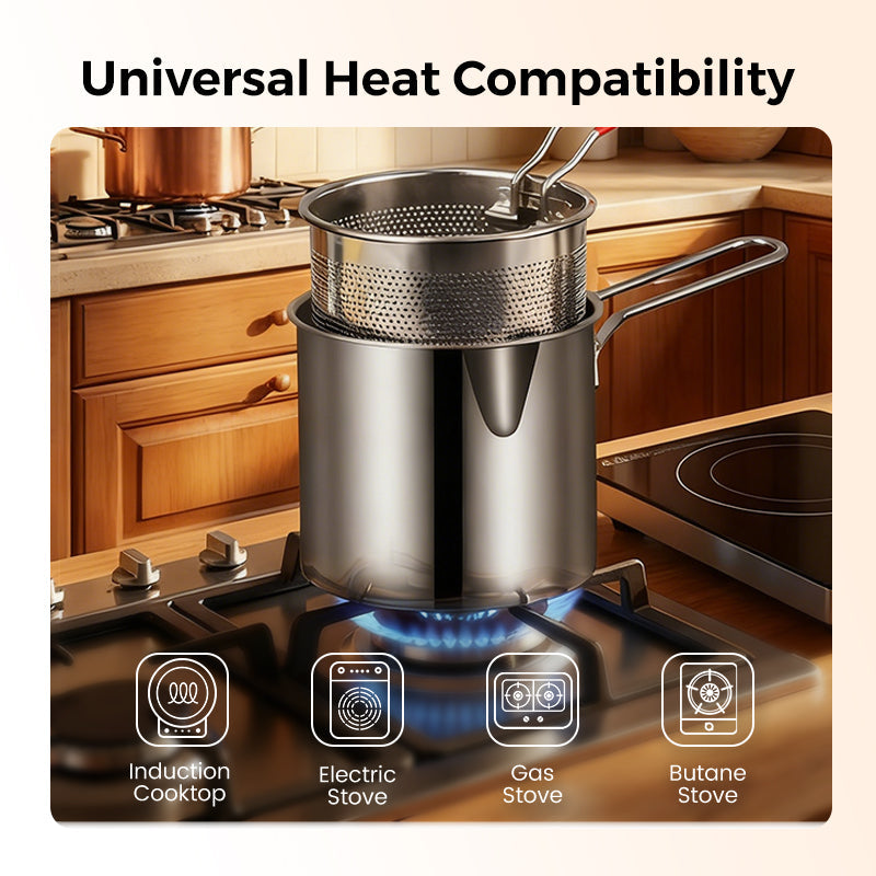🍳 Friteuse Multifonctionnelle en Acier Inoxydable 304 – Avec Grille & Pinces | Antiadhésive | Facile à Nettoyer | Idéale pour Frire, Griller & Cuire ✨🍖