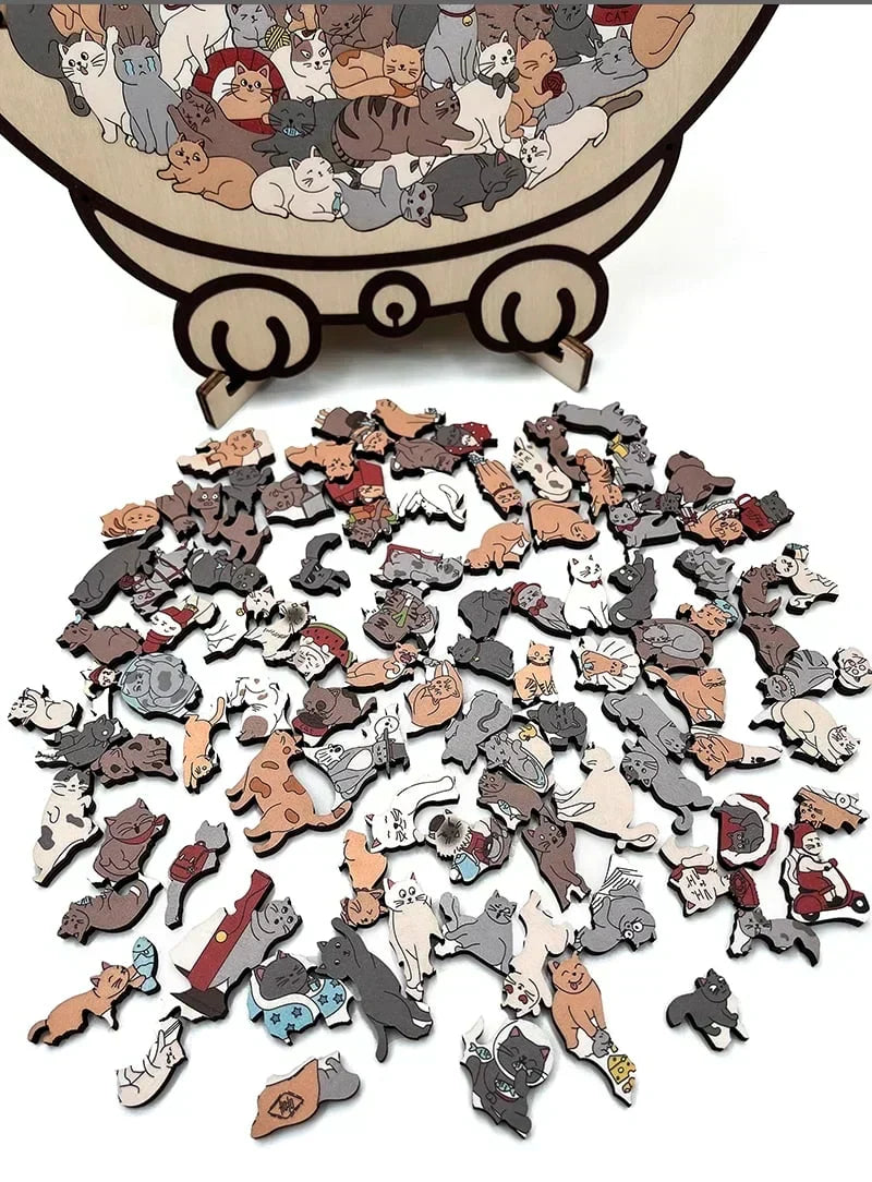 🎁Soldes de Noël 50 % DE RÉDUCTION🎅Puzzle en bois en forme de chat aux couleurs Morandi de 135 pièces