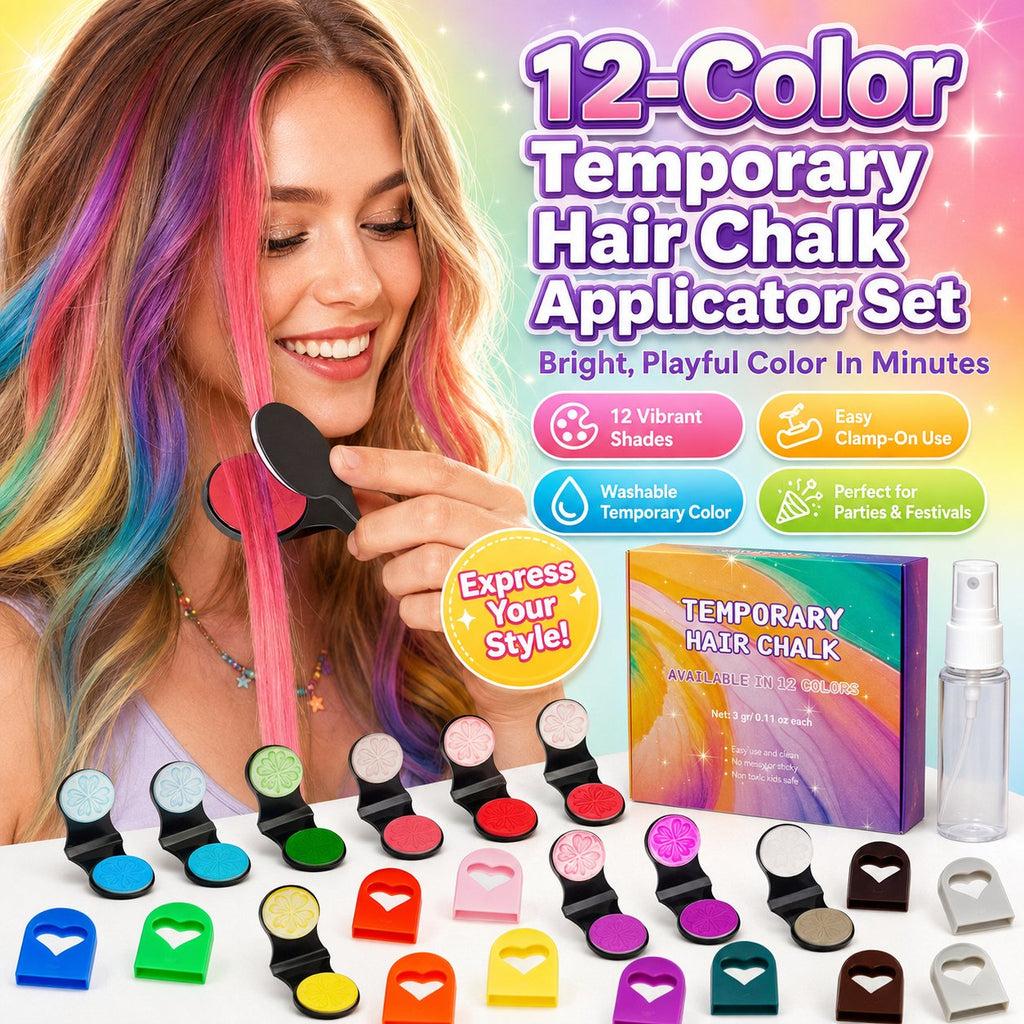 🌈 Craies Colorantes Temporaires pour Cheveux | 12 Couleurs Vibrantes 🎨 | Application Facile 🖐️ | Lavables au Shampooing 🧼 | Parfaites pour Fêtes et Cosplay 🎉