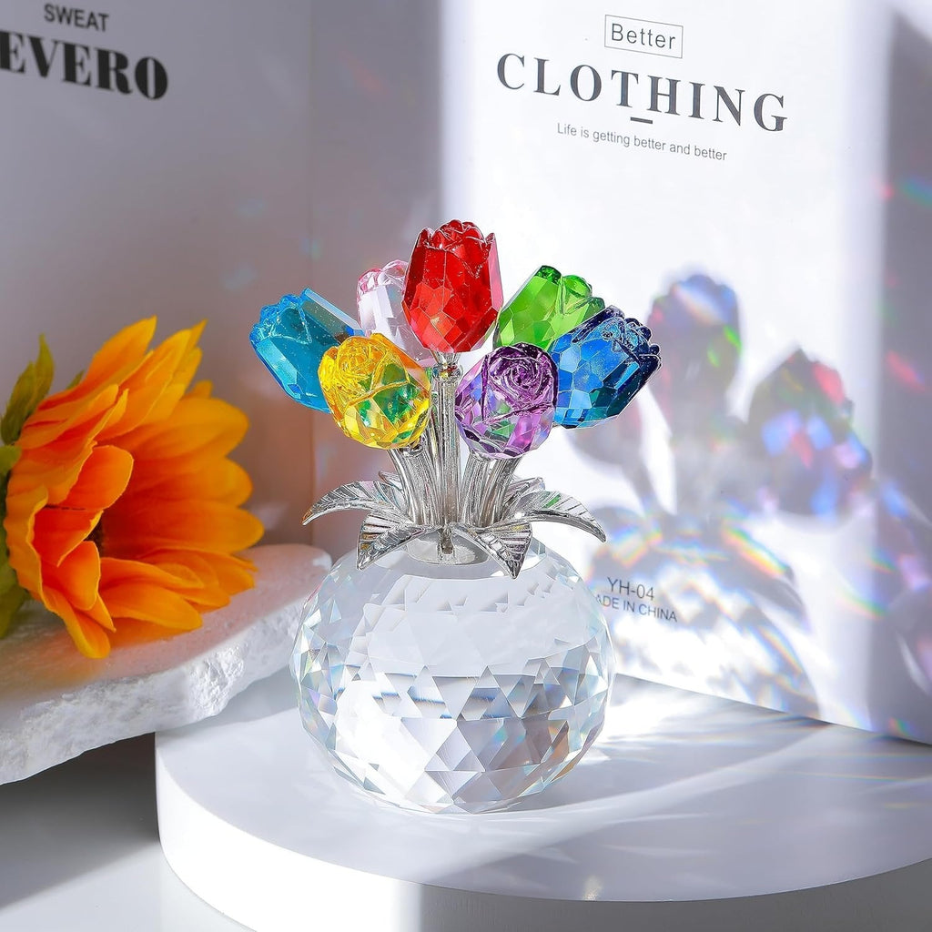 💐 50 % DE RÉDUCTION ! ✨ Statuette de fleurs roses en cristal avec vase – Décoration élégante, faite à la main et idée cadeau parfaite 🎁