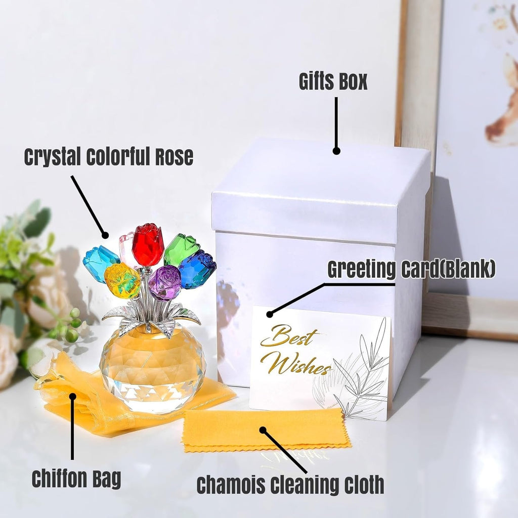 💐 50 % DE RÉDUCTION ! ✨ Statuette de fleurs roses en cristal avec vase – Décoration élégante, faite à la main et idée cadeau parfaite 🎁
