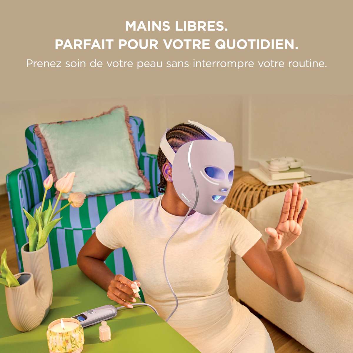 Pack Masque LED Shark CryoGlow bleu + Blender Gourde Ninja BlendBOSS (couleur au choix)