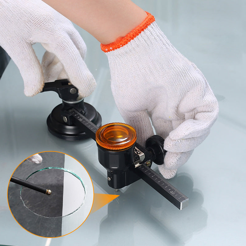 🔵✨ Coupe-verre circulaire à ventouse avec échelle graduée – Tête rotative à 360°, métal noir, 5 tailles : 300-1000 mm – Pour verre, carrelage et bricolage 🔧🎯