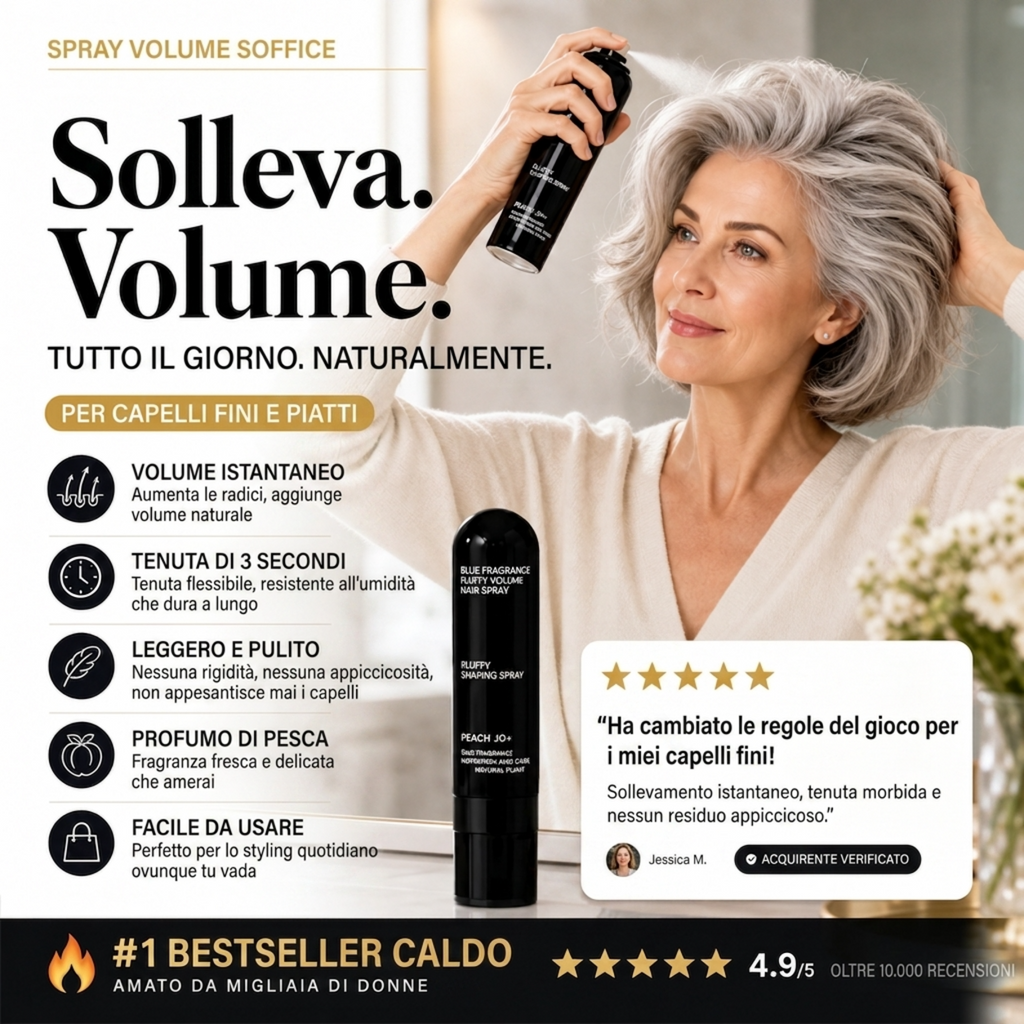 💇 Spray Coiffant Volumisant pour Cheveux – Formule Légère, Tenue Toute la Journée, Parfum Pêche – Idéal Cheveux Fins et Matures 🍑💪