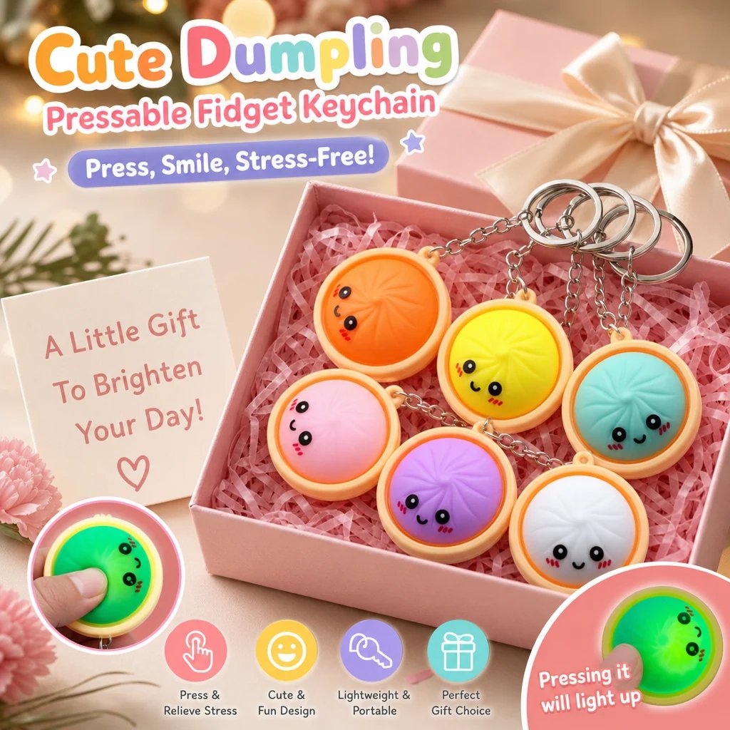 🥟 Porte-clés Anti-stress en Forme de Ravioli – Avec Lumière LED Tactile | Fidget Toy de Poche | 6 Couleurs | Idée Cadeau Originale ✨🎁