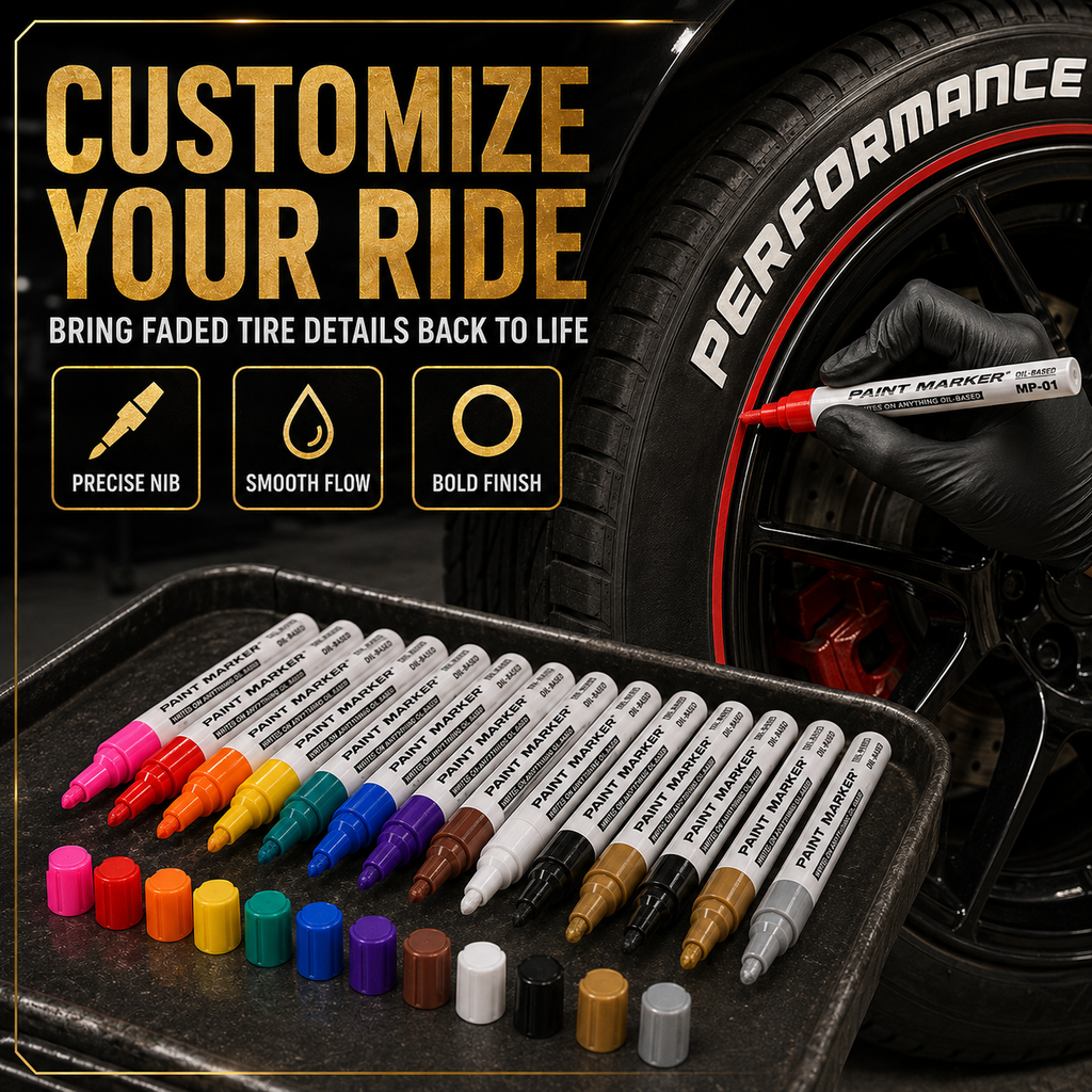 🚗 Marqueurs de Peinture à l'Huile pour Pneus Imperméables – 12 Couleurs Vives, Longue Durée, Pointe Fine – Pour Voitures, Motos, Vélos & Bricolage 🎨 (Lot de 5)