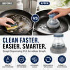 🧽Brosse vaisselle avec distributeur de savon 🧴 - Distribution par simple pression | Poils en PET anti-rayures | Idéale pour les casseroles et la cuisine | Tête amovible