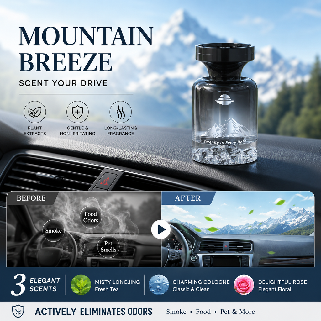 🌿 Désodorisant Voiture Design Montagne 110ml 🚗🏔️ - Extraits Naturels & Élimine les Odeurs | Parfum Longue Durée | 3 Parfums Premium (Longjing, Cologne, Rose) | Idéal pour Véhicules 💨