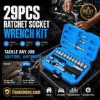 🛠️ Jeu de Clés à Douilles 29 Pièces | Cliquet Réversible ⚙️ | Acier au Chrome Vanadium 💪 | Idéal pour Voitures, Motos et Bricolage 🚗