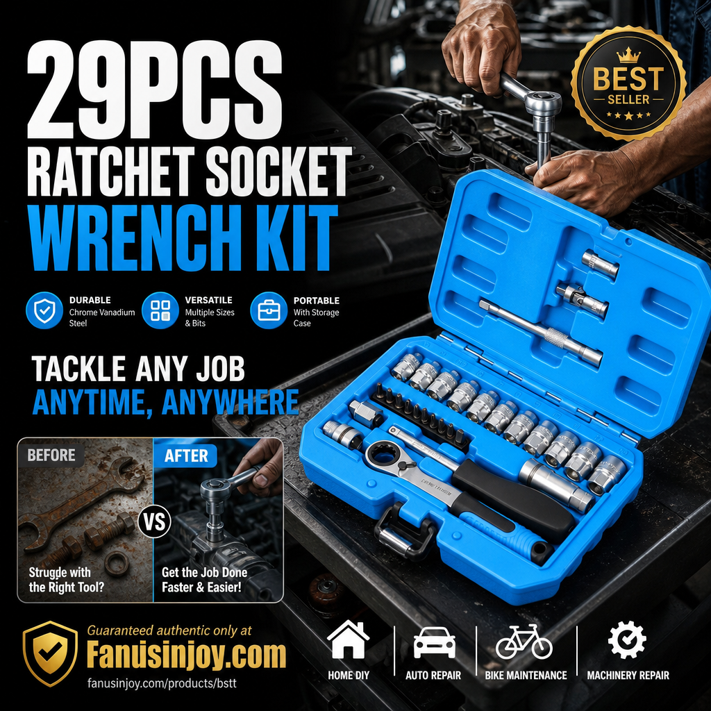 🛠️ Jeu de Clés à Douilles 29 Pièces | Cliquet Réversible ⚙️ | Acier au Chrome Vanadium 💪 | Idéal pour Voitures, Motos et Bricolage 🚗