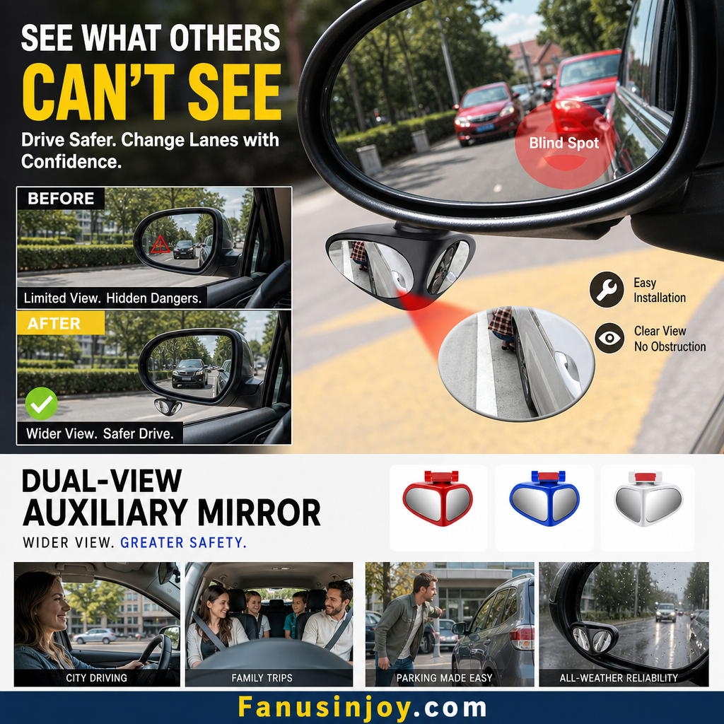 🚗 Rétroviseur Latéral HD Double Face pour Aide au Stationnement – Verre Véritable, Base 360°, ABS Antichoc, Adhésif Tout Temps, 10x7cm – 4 Couleurs, Paire 🔍✨