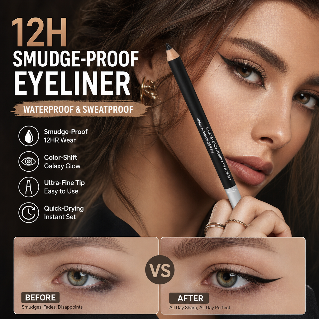 👁️✨Crayon Eyeliner Estompable en Bois – Trait Doux | Couleur Intense et Longue Durée | Facile à Estomper | 6 Couleurs | 3 Pièces | Idéal pour Eyeliner Interne, Smokey Eye & Maquillage Quotidien 💄🎨