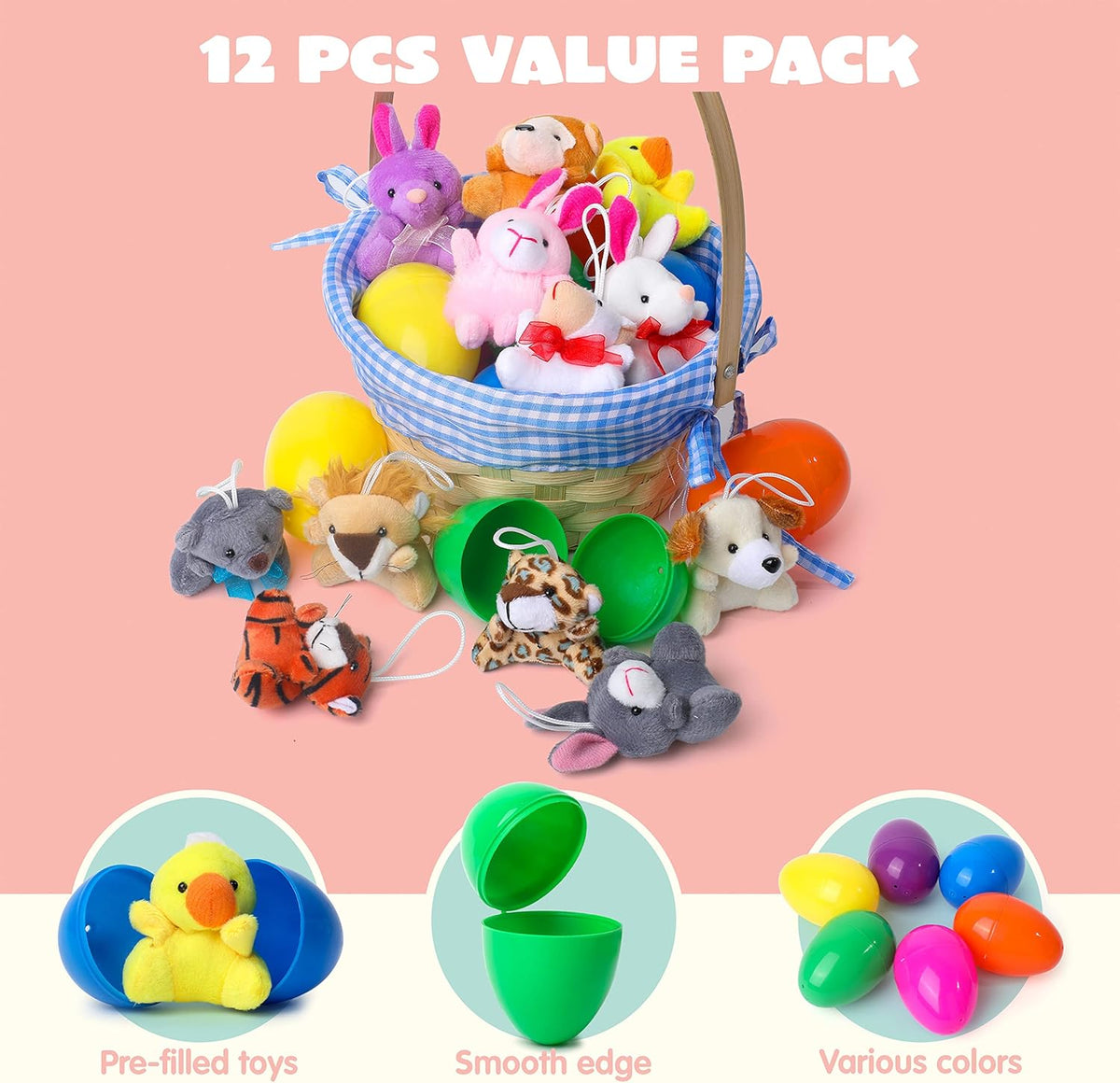 🔥VENTE CHAUDE 50% DE RÉDUCTION - Œufs de Pâques préremplis de 12/24/36 pièces, remplis de jouets en peluche
