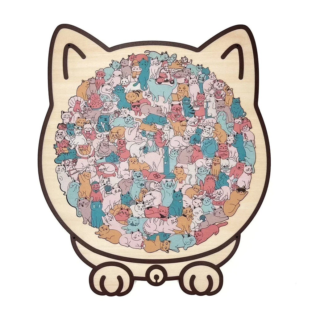 🎁Soldes de Noël 50 % DE RÉDUCTION🎅Puzzle en bois en forme de chat aux couleurs Morandi de 135 pièces