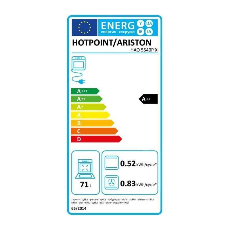 Four encastrable - Pyrolyse hydrolyse - Chaleur tournante - HOTPOINT - HAO5540PX - Inox - 71 L - A++