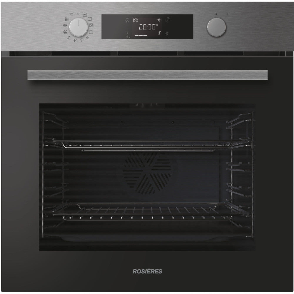 Four encastrable - Pyrolyse + Hydrolyse - ROSIERES - RO6 C5AB3EYTX - Inox / Noir - Porte froide - 59,5 x 56,8 x 59,5 cm