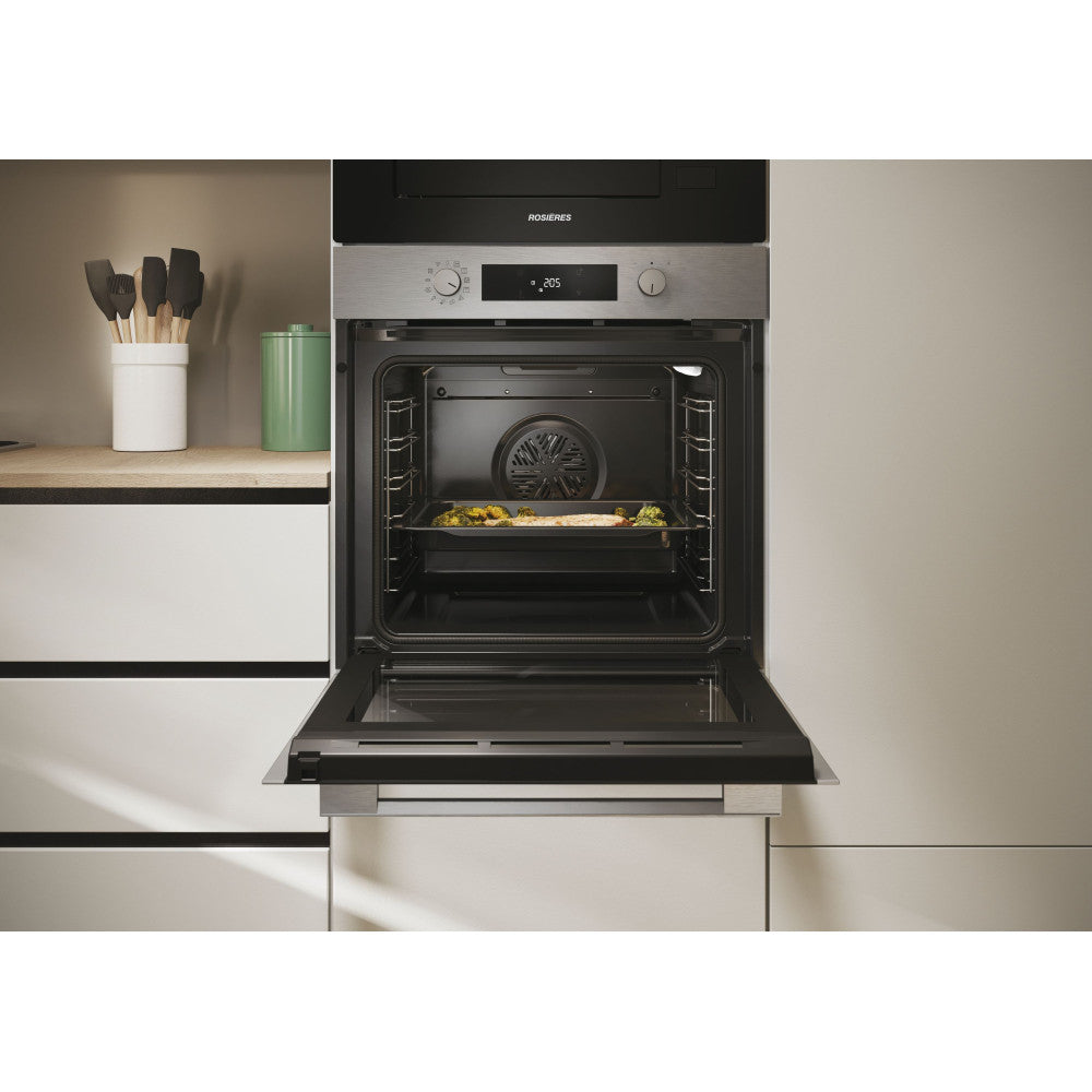 Four encastrable - Pyrolyse + Hydrolyse - ROSIERES - RO6 C5AB3EYTX - Inox / Noir - Porte froide - 59,5 x 56,8 x 59,5 cm