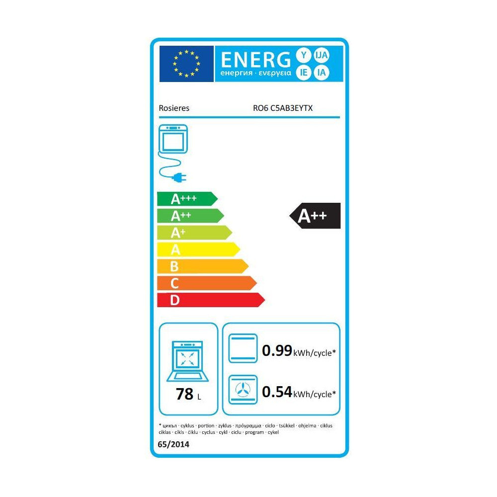 Four encastrable - Pyrolyse + Hydrolyse - ROSIERES - RO6 C5AB3EYTX - Inox / Noir - Porte froide - 59,5 x 56,8 x 59,5 cm