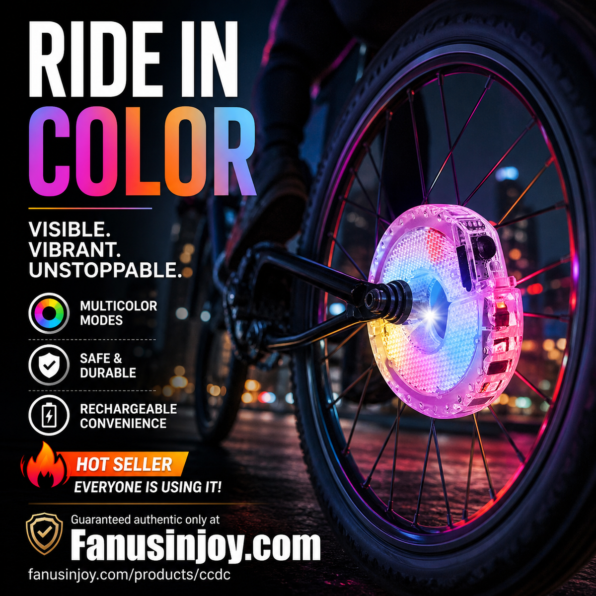 🚴✨ Lumière Colorée pour Moyeu de Roue de Vélo – 7 Couleurs, 18 Modes, IP65 Étanche, Batterie 300mAh 8-12h, Installation Rapide 🌟🔦