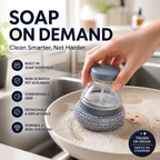 🧽Brosse vaisselle avec distributeur de savon 🧴 - Distribution par simple pression | Poils en PET anti-rayures | Idéale pour les casseroles et la cuisine | Tête amovible