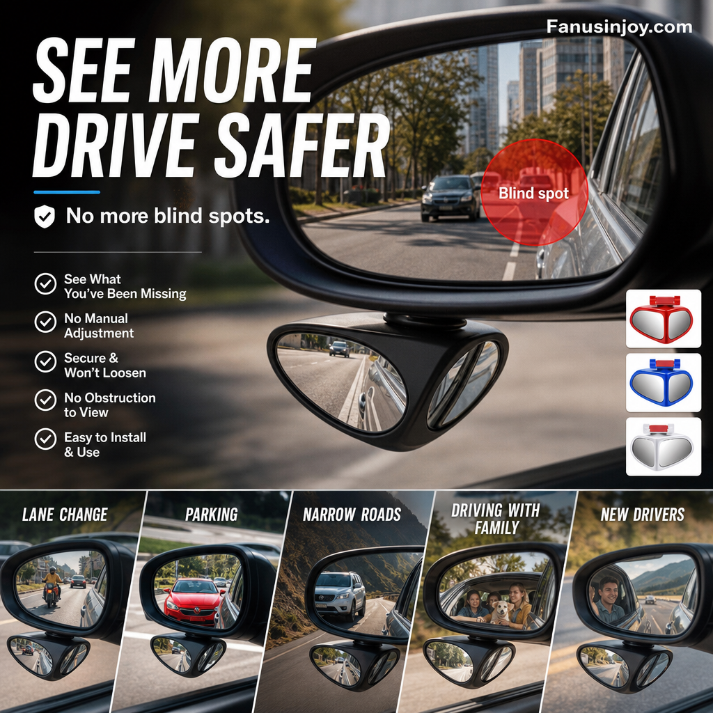 🚗 Rétroviseur Latéral HD Double Face pour Aide au Stationnement – Verre Véritable, Base 360°, ABS Antichoc, Adhésif Tout Temps, 10x7cm – 4 Couleurs, Paire 🔍✨