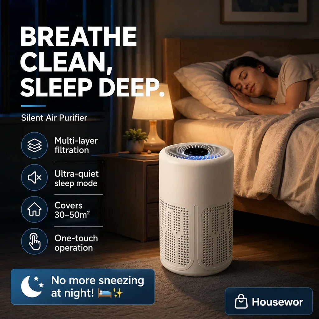 🌬️🏠 Purificateur d'Air Compact Silencieux – Filtration Multicouche, Couverture 30-50m², Économie d'Énergie, 1 Bouton – Idéal pour Poils d'Animaux, Poussière & Allergies 🐾✨