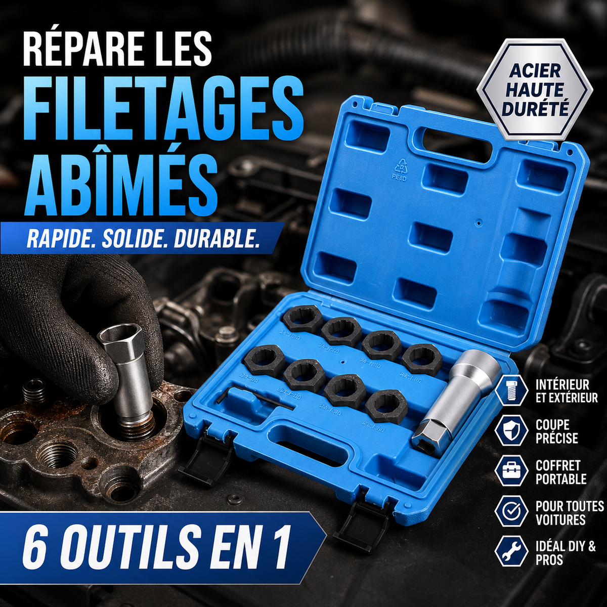 🔧✨ Kit Professionnel 10 Outils de Réparation de Filetages de Voiture – Répare les Vis et Boulons Endommagés, Universel – Indispensable pour Atelier & Bricolage 🚗🛠️