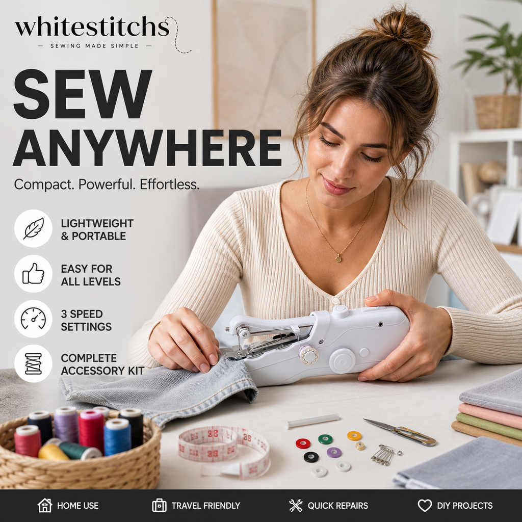🧵 Mini Machine à Coudre Électrique Portable – Réparez Vos Vêtements, Créez Vos Projets de Bricolage & Cousez en Voyage | 3 Vitesses | Tissus Fins & Épais | Kit d'Accessoires Inclus ✨