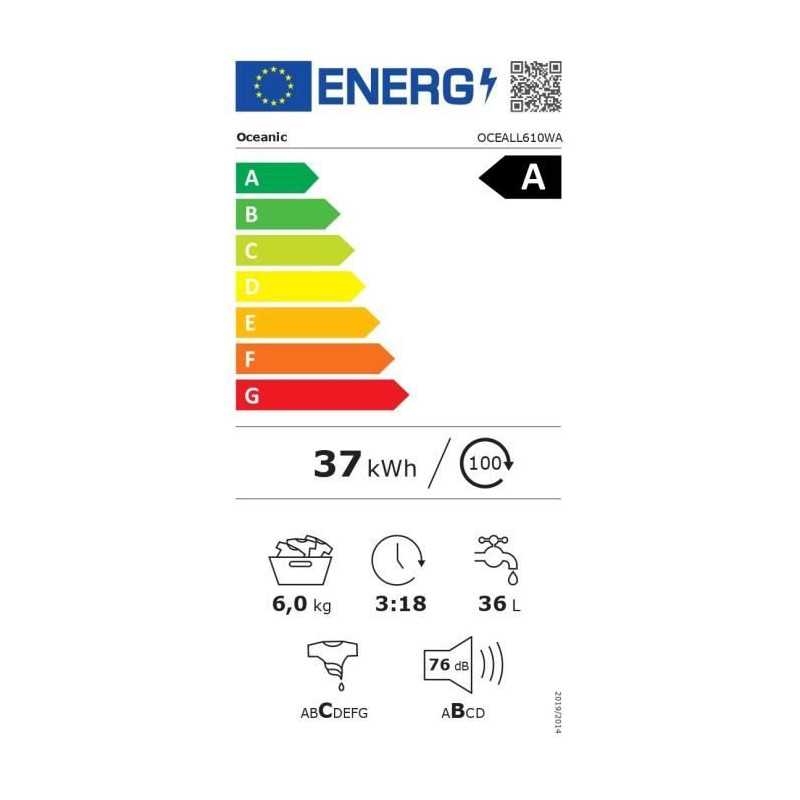 Lave-linge frontal OCEANIC OCEALL610WA - 6 kg - Induction - 60 cm - 1000 tr/min - Blanc