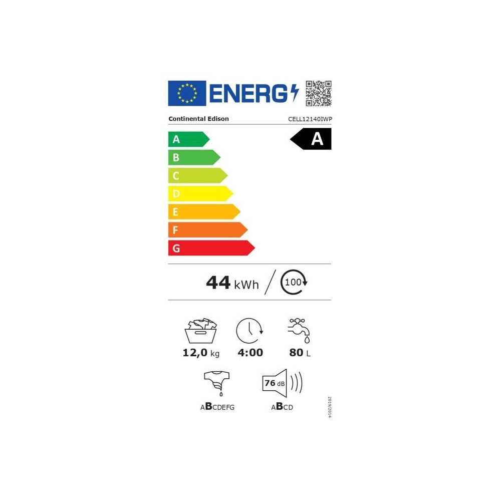 Lave-linge frontal - CONTINENTAL EDISON - CELL12140IWP - 12 kg - Induction - 60 cm - 1400 tr/min - Blanc