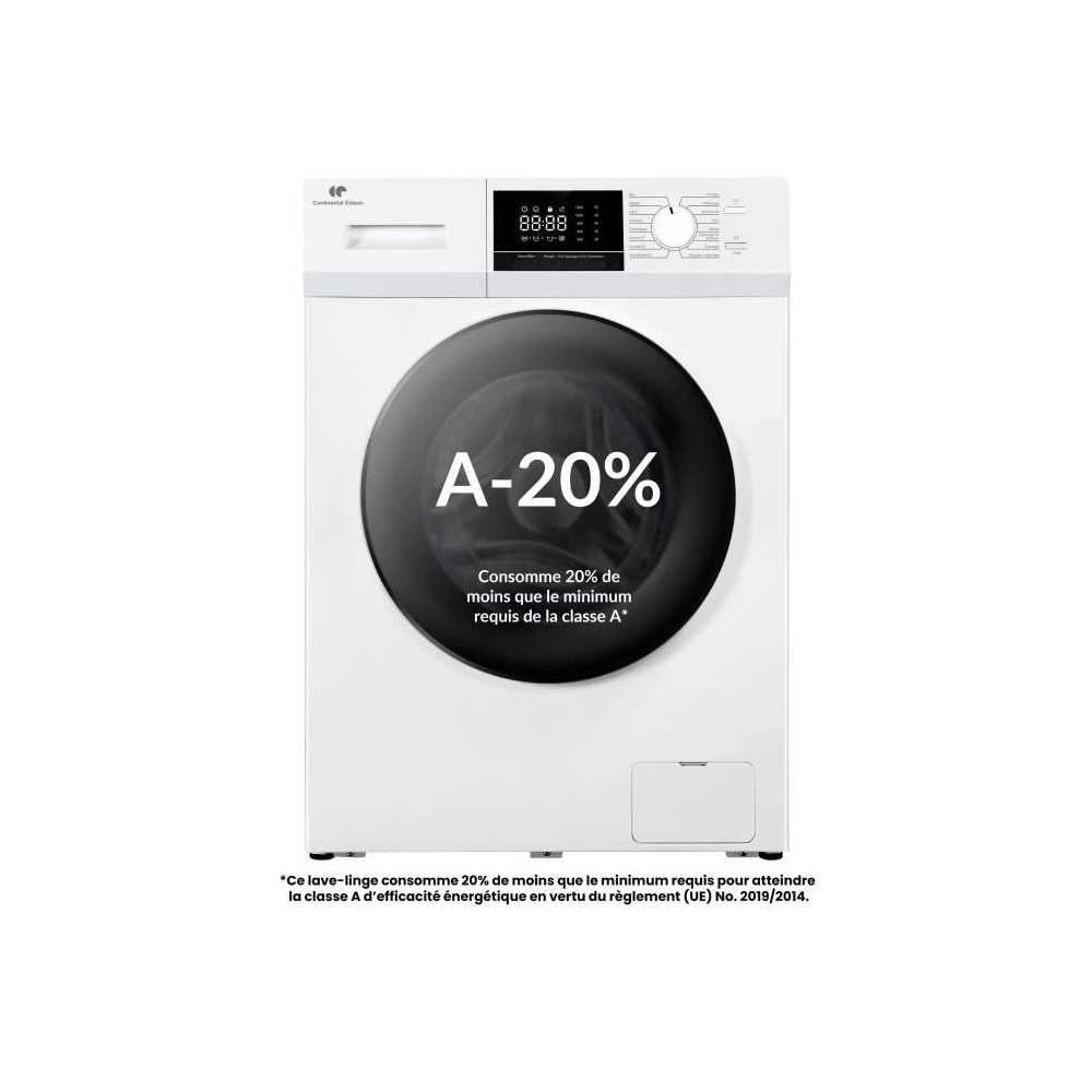 Lave-linge frontal - CONTINENTAL EDISON - CELL12140IWP - 12 kg - Induction - 60 cm - 1400 tr/min - Blanc