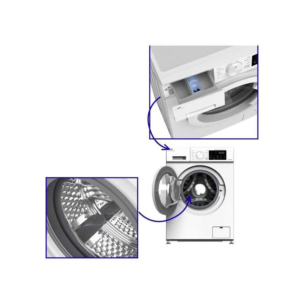 Lave-linge frontal - CONTINENTAL EDISON - CELL712IW3 - 7 kg - Induction - 60 cm - 1200 trs/min - Blanc
