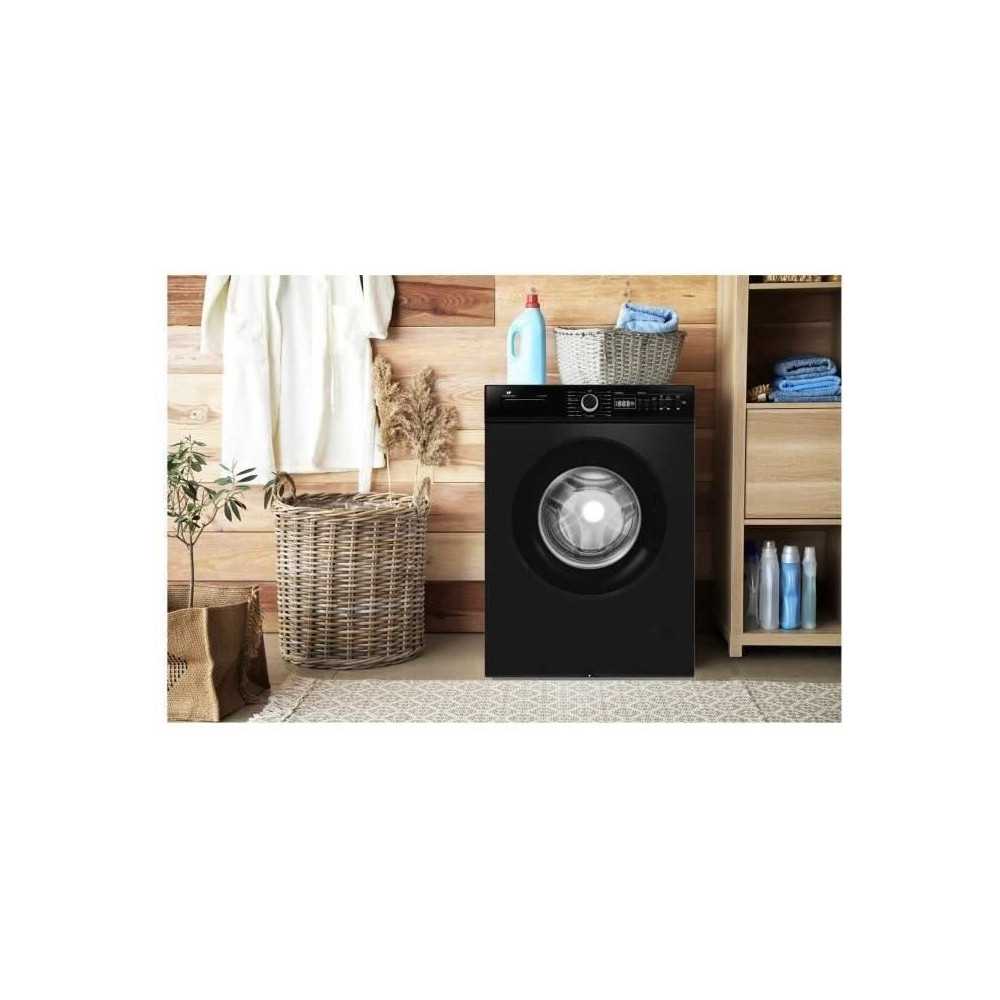 Lave-linge frontal - Pose libre - CONTINENTAL EDISON - CELL812IBP - 8 kg - Induction - 60 cm - 1200 tr/min - Noir mat