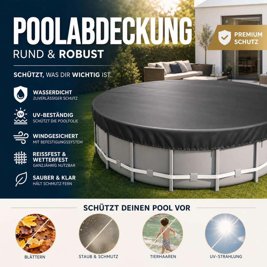 🏊 Bâche de Piscine Imperméable en Tissu Oxford 210D – Protection Robuste Anti-UV & Poussière, Piscines Hors Sol – 5 Tailles : 210–750cm 🛡️