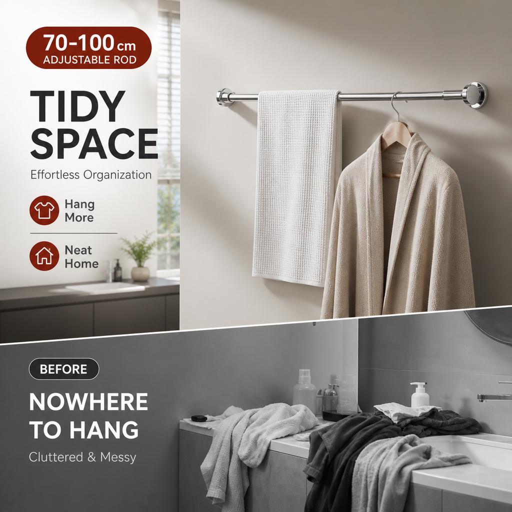 🏠 Tringle Télescopique Réglable Sans Perçage | Installation à Tension avec Embouts Antidérapants | Pour Rideaux et Vêtements 👕