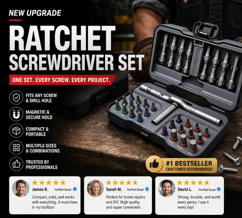 🔩🛠️ Jeu de Tournevis à Cliquet 24 en 1 – Acier S2 Chrome-Molybdène, Alliage d'Aluminium Forgé, 58 Dents, 5 Types d'Embouts, Compact & Portable – Idéal pour le Bricolage & l'Atelier ✨