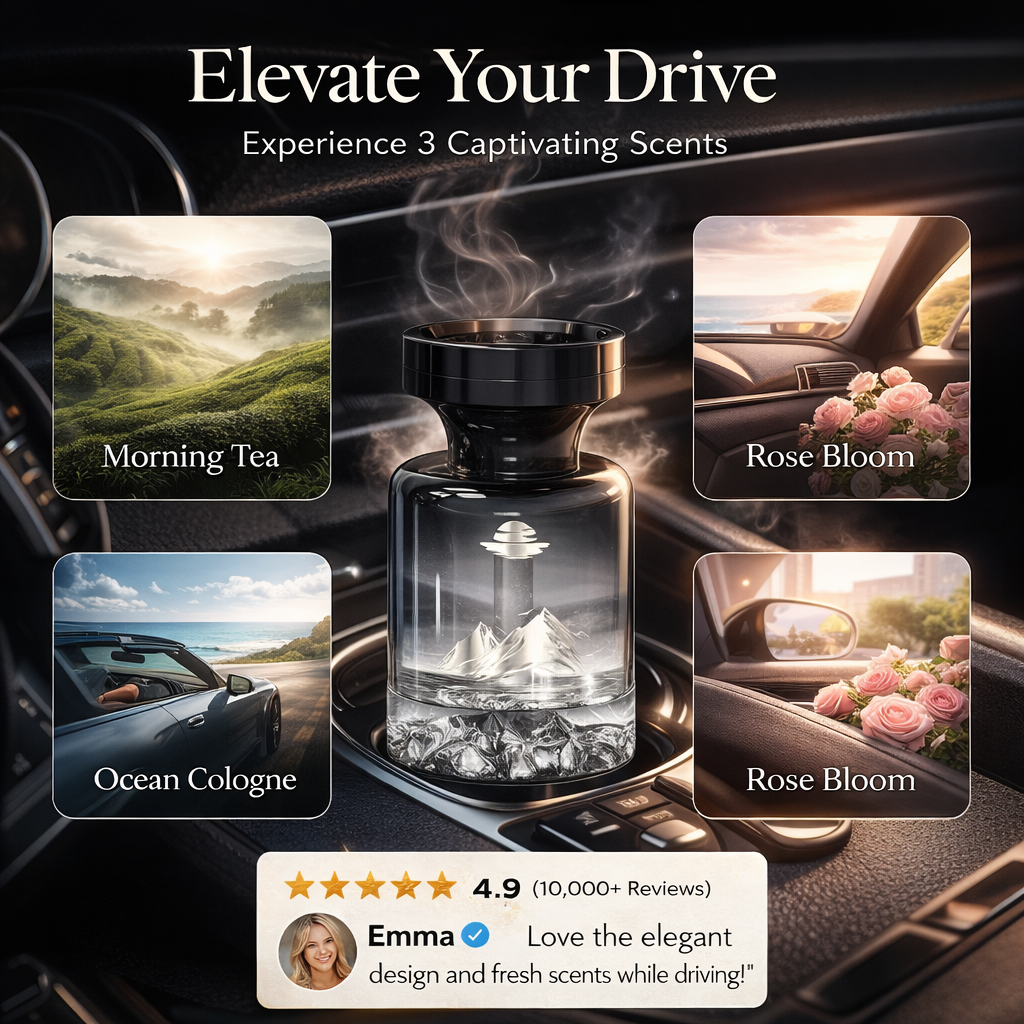 🌿 Désodorisant Voiture Design Montagne 110ml 🚗🏔️ - Extraits Naturels & Élimine les Odeurs | Parfum Longue Durée | 3 Parfums Premium (Longjing, Cologne, Rose) | Idéal pour Véhicules 💨