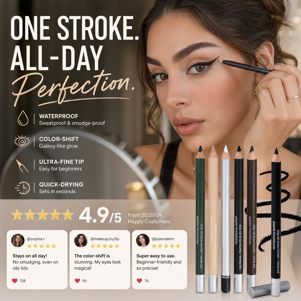 👁️✨Crayon Eyeliner Estompable en Bois – Trait Doux | Couleur Intense et Longue Durée | Facile à Estomper | 6 Couleurs | 3 Pièces | Idéal pour Eyeliner Interne, Smokey Eye & Maquillage Quotidien 💄🎨