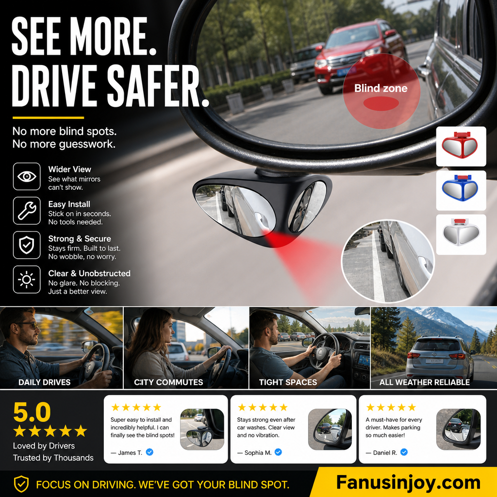 🚗 Rétroviseur Latéral HD Double Face pour Aide au Stationnement – Verre Véritable, Base 360°, ABS Antichoc, Adhésif Tout Temps, 10x7cm – 4 Couleurs, Paire 🔍✨