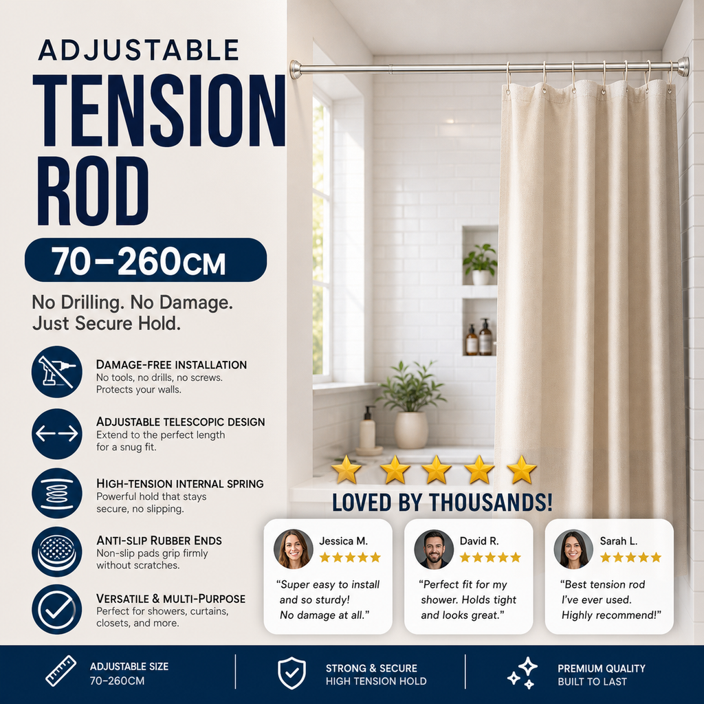🏠 Tringle Télescopique Réglable Sans Perçage | Installation à Tension avec Embouts Antidérapants | Pour Rideaux et Vêtements 👕