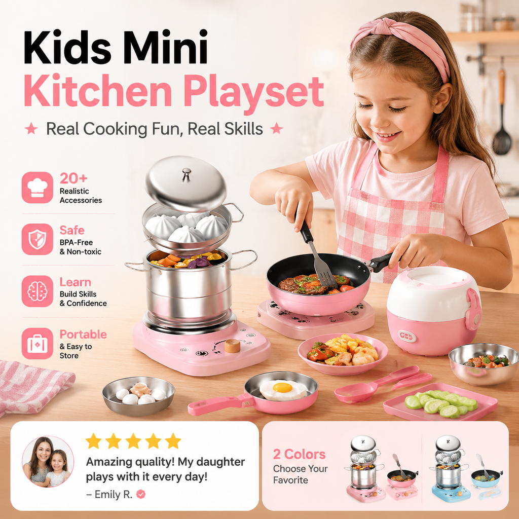 🍳 Mini Cuisine Jouet pour Enfants ✨👨‍🍳 - Ensemble 22 Pièces | Fonctionnelle & Réaliste | Rose & Bleu | Petits Chefs | Idée Cadeau Parfaite | 50% DE RÉDUCTION