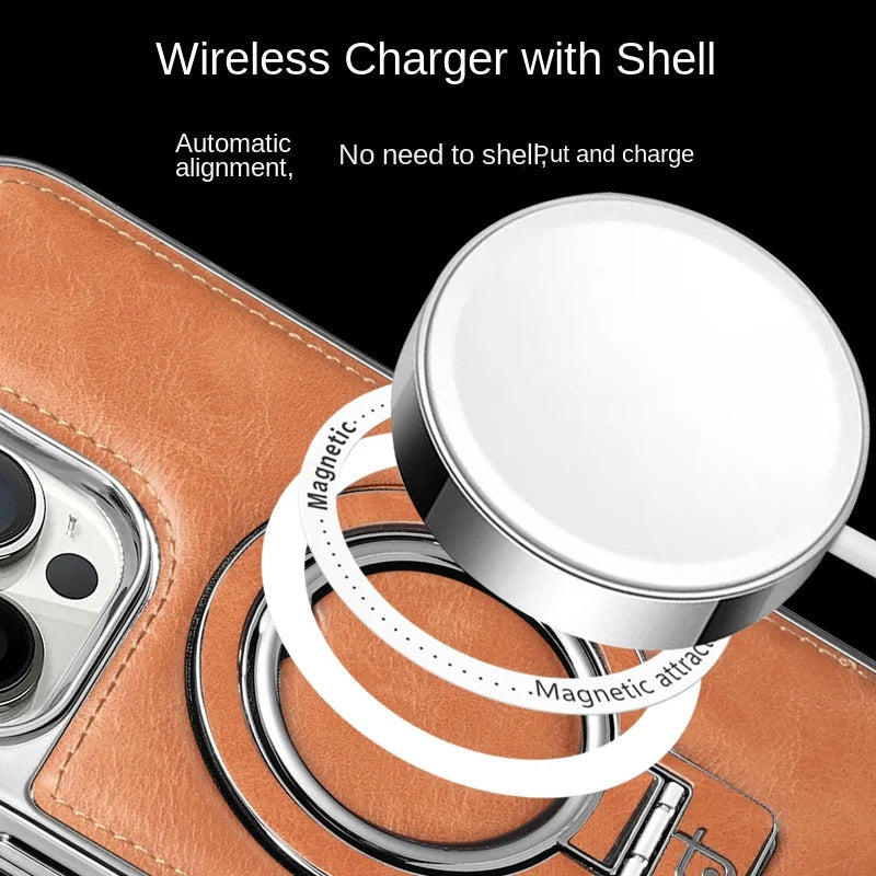 Étui en cuir de luxe pour iPhone avec support invisible