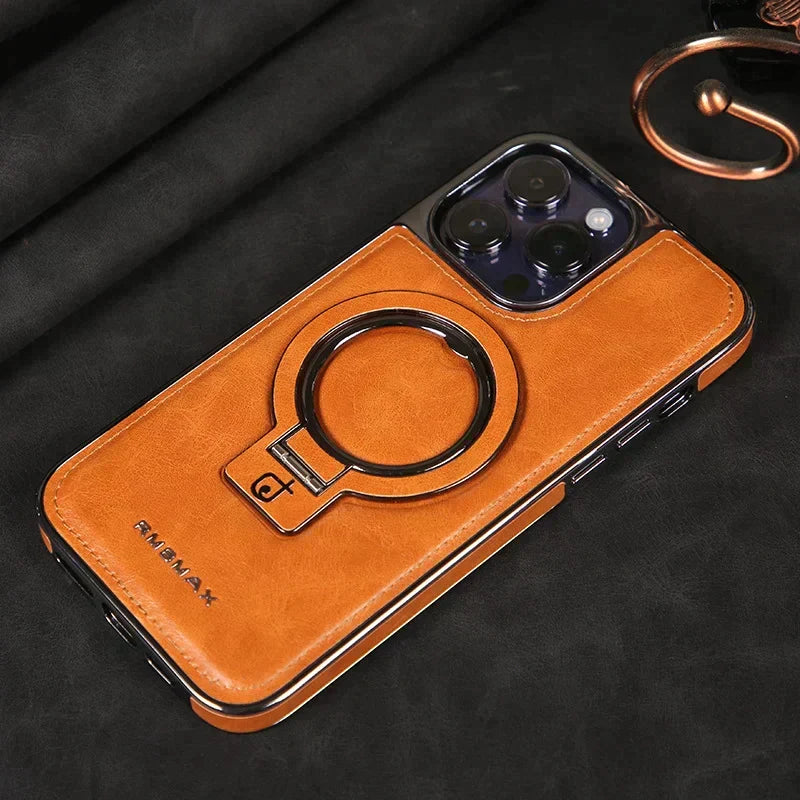 Étui en cuir de luxe pour iPhone avec support invisible