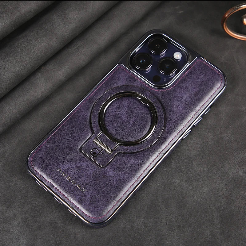 Étui en cuir de luxe pour iPhone avec support invisible