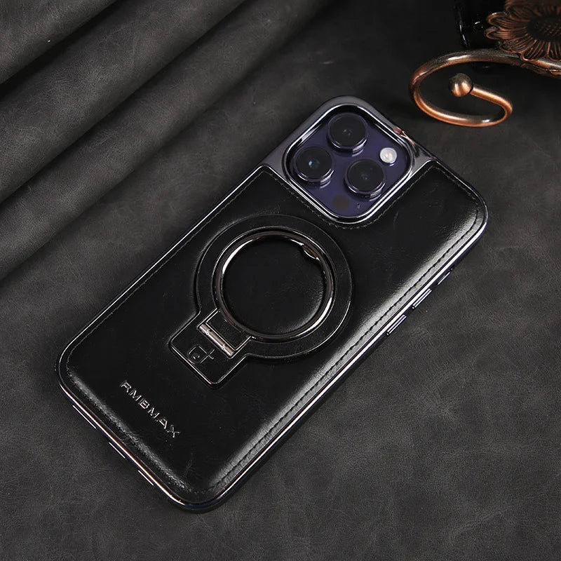 Étui en cuir de luxe pour iPhone avec support invisible