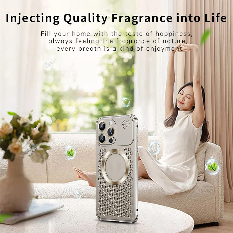 Étui de téléphone en métal avec dissipation de la chaleur, aromathérapie et résistance aux chutes